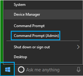 Opción de símbolo del sistema en Windows 10