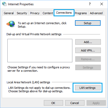 Opción de configuración de LAN en Windows