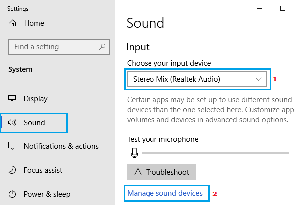 Manage Sound Devices Option in Windows