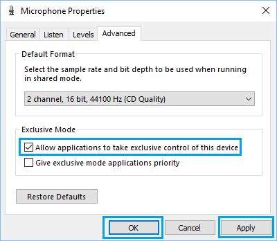 Allow Applications to Control Microphone in Windows 10