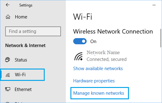 Manage Known Networks Option in Windows 10