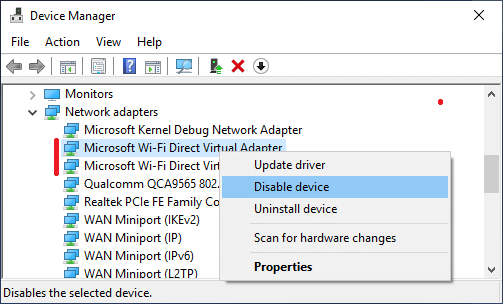 Disable Microsoft WiFi Direct Virtual Adapter