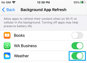 Enable Background App Refresh For Weather App