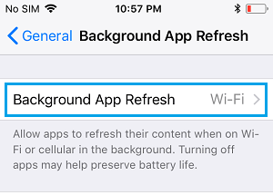 Background App Refresh Settings Option on iPhone