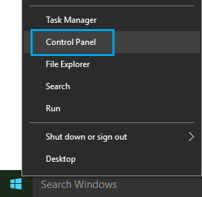 Control Panel Tab on Windows Computer