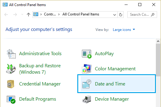 Date and Time Tab On Windows Control Panel