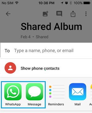 Various Sharing Options in Google Photos App