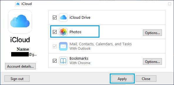 Select iCloud Photos on PC