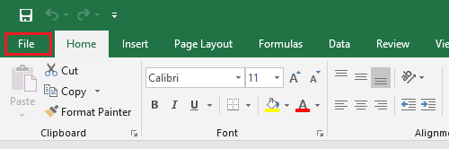 Ficha de archivo de Excel