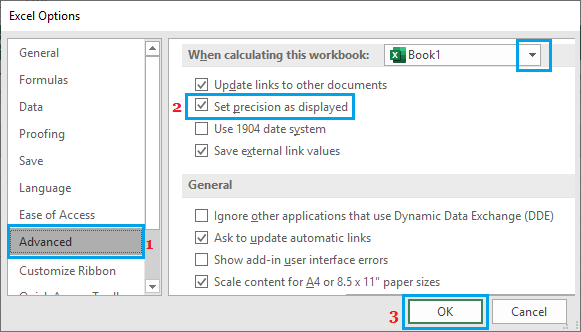 Set Rounding Precision in Excel Options Screen