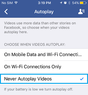 Facebook Videos Autoplay Options On iPhone