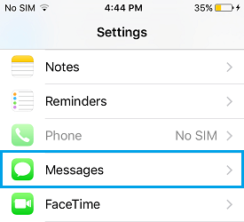 iPhone Settings Messages Option