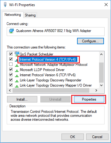 Internet Protocol Version 4 (TCP/IPv4) Properties Option in Windows 10