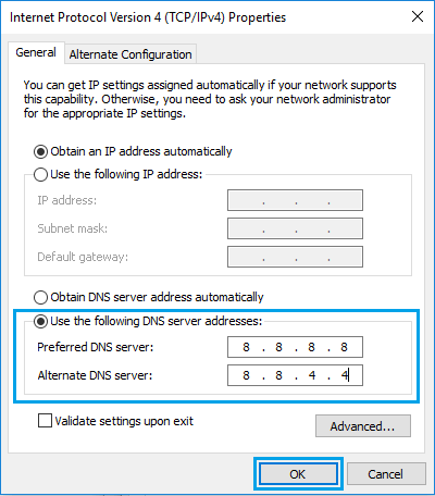 Change DNS Severs to Google in Windows 10