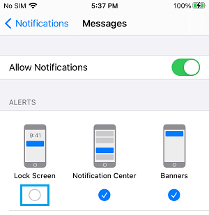 Disable Message Alerts on iPhone Lock Screen