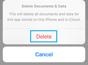 Delete Documents and Data From iCloud Pop-up