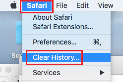 Opción de borrar el historial en el navegador Safari en Mac