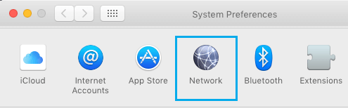 Opción de preferencias de red del Mac