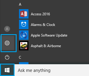 Open Settings in Windows 10