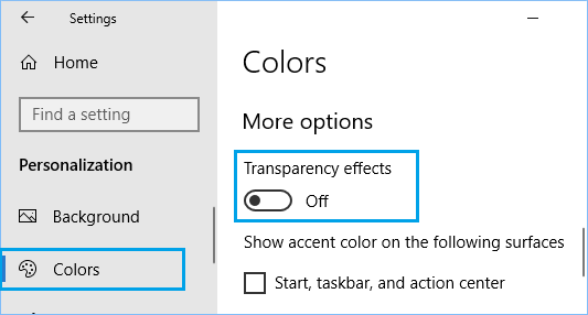 Disable Transparency Effects in Windows 10