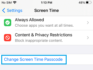 Change Screen Time Passcode Option on iPhone