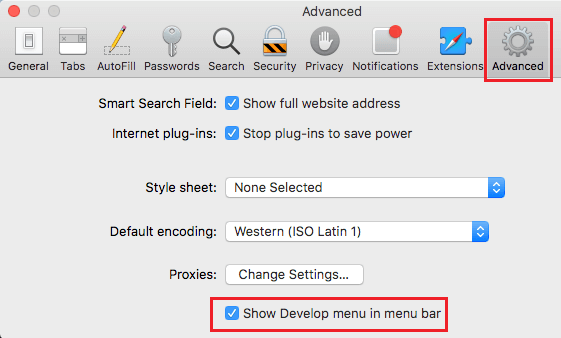 Show Develop Menu in Tool Bar Menu On Mac
