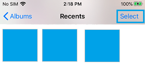 Select Photos Option in Recents Album on iPhone