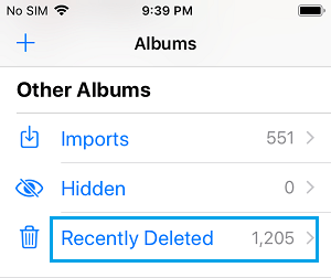Recently Deleted Folder in iPhone Photos App