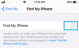 Disable Find My iPhone