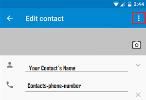 3 Dot icon On Contacts Page Android Phone