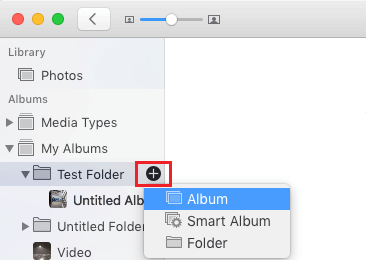 Create Album Within Folder in Photos App