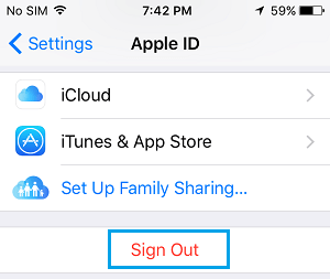 Sign out from Apple ID