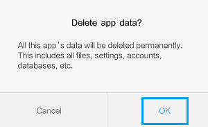 Delete App Data Pop-up on Android Phone