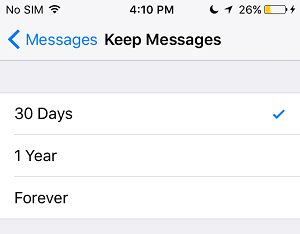 Keep Messages Setting on iPhone