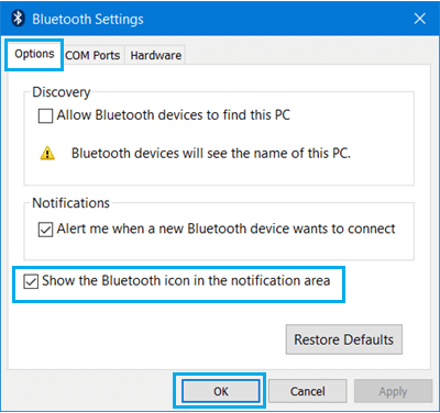 Show Bluetooth icon in Notification Area