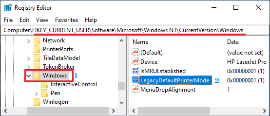 LegacyDefaultPrinterMode Key in Windows Registry