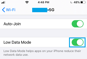 Enable Low Data Mode For WiFi on iPhone