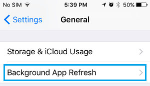 Background App Refresh Settings Option on iPhone