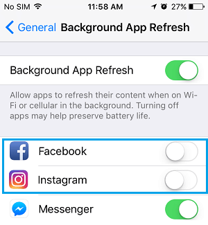 Disable Background App Refresh For Apps on iPhone