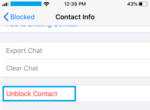 Unblock Contact in WhatsApp on iPhone