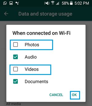 Prevent WhatsApp Media Download on WiFi