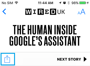 News App Sharing Icon on iPhone
