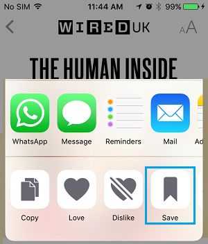 News App Save and other Sharing Options On iPhone