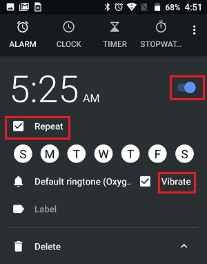 Time Alarm Repeat and other Settings on Android Phone