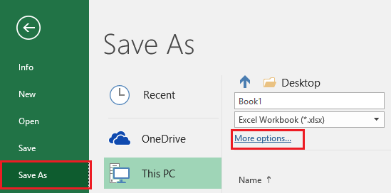 Save As More Options in Excel