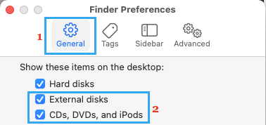 Mostrar las unidades externas en el Finder en Mac