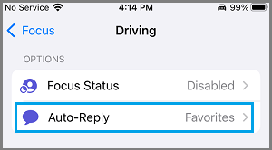 Auto Reply Settings Option on iPhone