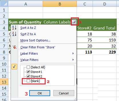 Hide Blank in Pivot Table Columns