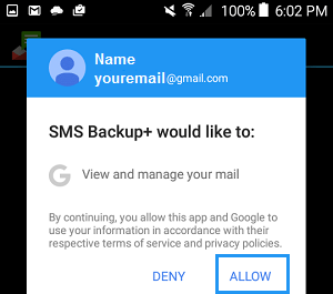 Authorize SMS Backup+ Access to Gmail Account