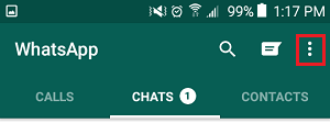 icono de menú de 3 puntos en WhatsApp en un teléfono Android